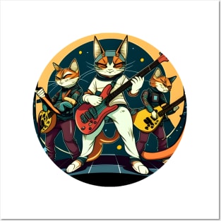 Cat Play Guitar Rock Band - Funny Cat Playing Guitar Posters and Art